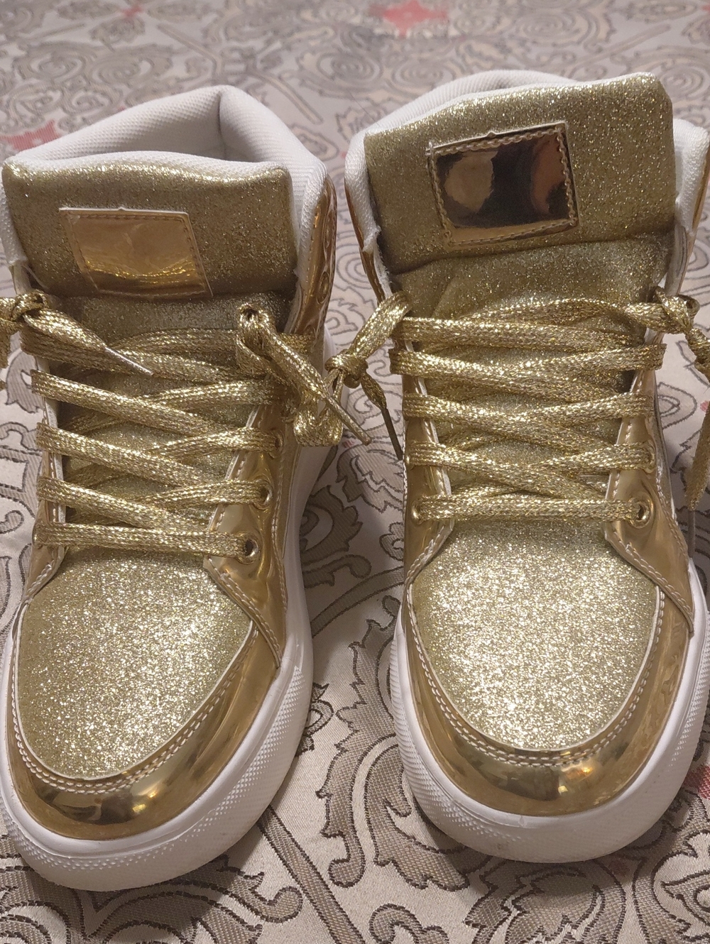Gold Glitter High-Top Athletic Sneakers for Women